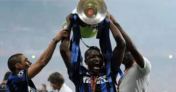 Sulley Muntari celebrating UCL win with Inter Milan. SOURCE: Twitter/ 
@Quadwo_Yeboah