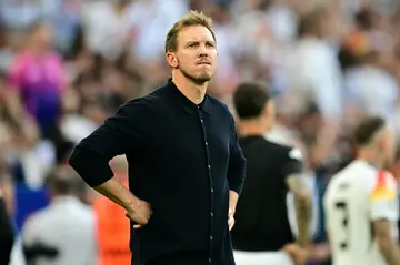 Julian Nagelsmann watches on from the touchline during Germany's quarter-final loss to Spain at Euro 2024