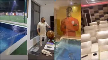 Alexx Ekubo, Ik Ogbona Stunned As They Take Pictures During Tour of Ighalo’s Mansion With Indoor Cinema, Pool