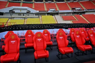 VIP dugout seats have been installed at Rajamangala National Stadium in Bangkok ready for Manchester United and Liverpool