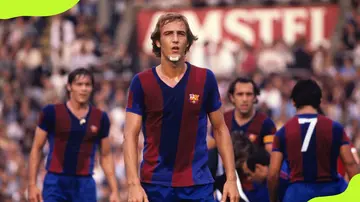 On the list of the best Holland soccer players of all time is Johan Neesken of Barcelona seen here in action in 1977. 
