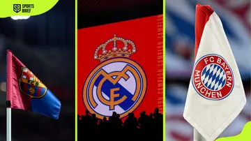 From the left are the crest photos of Barcelona, Real Madrid, and Bayern Munich. They are among the fan-owned football clubs.