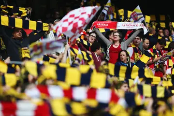 Arsenal fans sing and support their team during the FA Cup Final against Aston Villa at Wembley Stadium on May 30, 2015