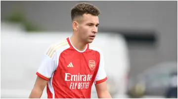 Brayden Clarke in action during the Premier League U18 match between Arsenal and Crystal Palace at Sobha Realty Training Centre. Photo by Stuart MacFarlane.