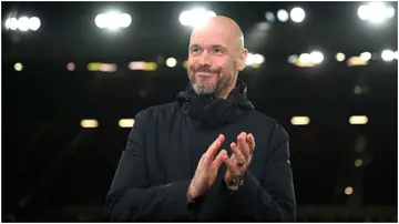 Erik ten Hag acknowledges the fans prior to the UEFA Champions League match between Manchester United and F.C. Copenhagen at Old Trafford. Photo by Michael Regan.