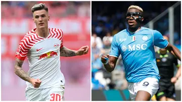 Chelsea are reportedly eyeing RB Leipzing striker, Benjamin Sesko after reportedly missing out on Victor Osimhen. Photos: Stuart Franklin and Ciro De Luca.
