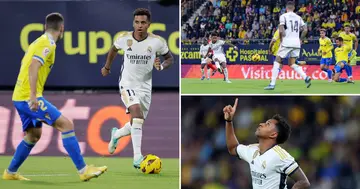 Rodrygo scoring against Cadiz.