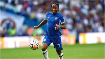 Raheem Sterling chases the ball during Chelsea's clash with Nottingham Forest at Stamford Bridge in London on September 2, 2023.