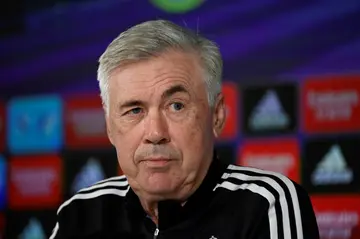 Real Madrid's Italian coach Carlo Ancelotti gives a press conference ahead of the Clasico