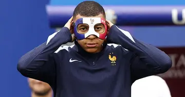 Kylian Mbappe has been spotted in his new mask after breaking his nose against Austria at the European Championships.