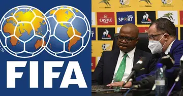 South AFrica Football Association heads, Danny Jordaan and Tebogo Monthlante. SOURCE: Twitter/ @FIFAcom @BafanaBafana
