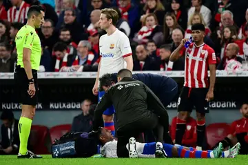 Barcelona's Spanish defender Alejandro Balde was injured during his team's Copa del Rey  defeat in Bilbao