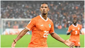 Sebastien Haller celebrates scoring his team's first goal during the Africa Cup of Nations 2023 semi-final football match between Ivory Coast and the Democratic Republic of Congo. Photo: SIA KAMBOU.