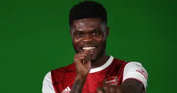 Thomas Partey during his Arsenal unveiling at London Colney in St Albans. Photo by Stuart MacFarlane.