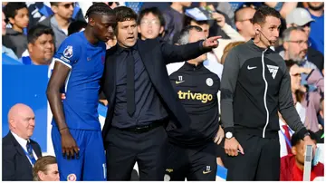 Chelsea coach, Mauricio Pochettino, and midfielder Lesley Ugochukwu in a past Premier League match. Photo: Clive Mason.
