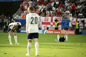 England players react after their draw with Denmark at Euro 2024