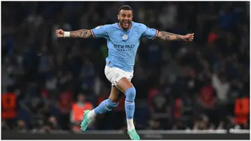 Kyle Walker celebrates during the UEFA Champions League final football match between Inter Milan and Manchester City at the Ataturk Olympic Stadium. Photo by Paul Ellis.