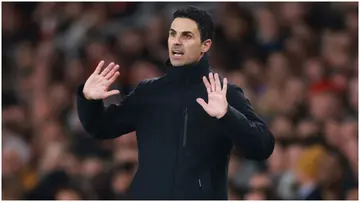 Mikel Arteta reacts during the UEFA Champions League match between Arsenal FC and FC Porto at Emirates Stadium. Photo by Marc Atkins.