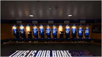 General view inside the Chelsea dressing room prior to the Premier League match between Chelsea FC and Nottingham Forest at Stamford Bridge. Photo by Darren Walsh.