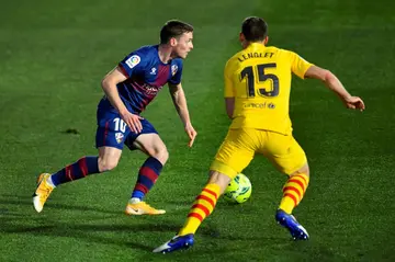 Sergio Gomez (left) in action for Spanish club Huesca