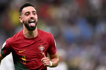 Portugal's Bruno Fernandes celebrates scoring his team's second goal in their 2-0 World Cup win over Uruguay