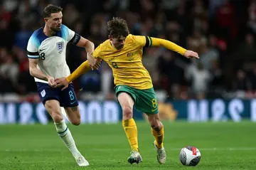 England's Jordan Henderson (left) in action against Australia at Wembley