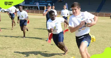 Tag rugby players in action.