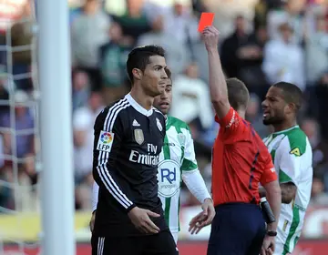 Cristiano Ronaldo being handed a red card
