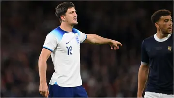 Harry Maguire in action during the 150th Anniversary Heritage Match between Scotland and England at Hampden Park. Photo by Stu Forster.