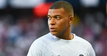 Kylian Mbappe in a Paris Saint-Germain kit.