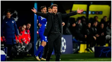 Atletico Madrid head coach, Diego Simeone reacts during the UEFA Champions League quarter-final match. Photo: Rene Nijhuis.