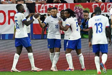 France players celebrate after Maximilian Woeber's own goal put them ahead against Austria