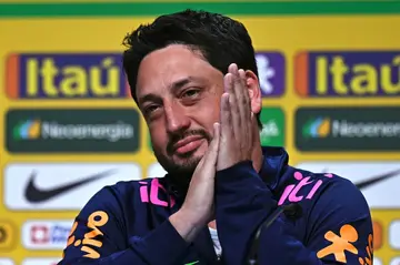 Arthur Elias, the new coach of the Brazilian women's national football team, addresses a news conference where his appointment was announced