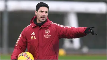 Arsenal manager Mikel Arteta during a training session at London Colney. Photo by Stuart MacFarlane.