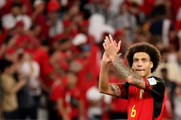 Axel Witsel applauds fans after Belgium lost to Morocco on their way to elimination in the group stage in the 2022 World Cup