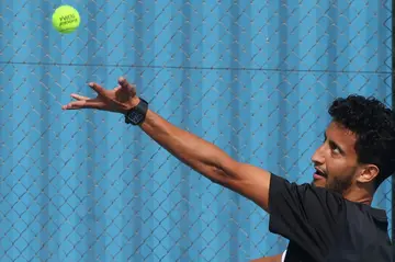 Ammar Alhaqbani trains at the Net Tennis Academy in Diriyah near the Saudi capital