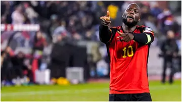 Romelu Lukaku celebrates after scoring during the Group F - UEFA EURO 2024 Qualifiers match between Belgium and Azerbaijan. Photo by Joris Verwijst.