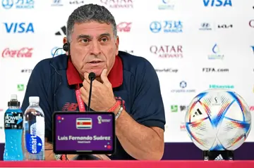 Costa Rica's coach Luis Fernando Suarez speaks during a press conference in Qatar