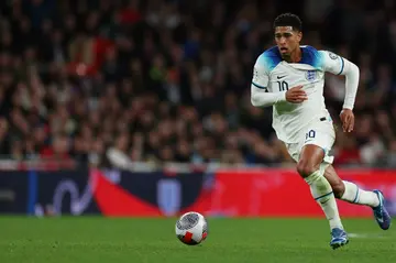 Jude Bellingham surges forward during England's impressive 3-1 victory over Italy at Wembley on Tuesday