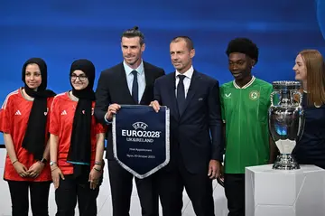 Former Wales international Gareth Bale with UEFA President Aleksander Ceferin after the United Kingdom and Ireland were confirmed as Euro 2028 hosts