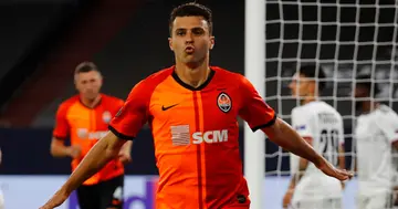 Junior Moraes of Shakhtar Donetsk celebrates after scoring his sides first goal during the UEFA Europa League against FC Basel at Veltins-Arena on August 11, 2020 in Gelsenkirchen, Germany. (Photo by Wolfgang Rattay/Pool via Getty Images)