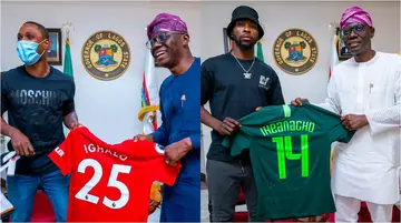 Two Nigerian Footballers Spotted With Lagos State Governor Babajide Sanwo-Olu Who Clocks 56