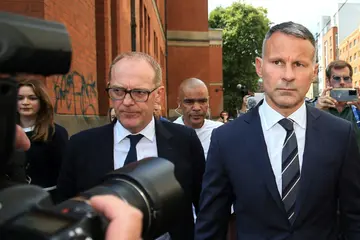 Former Manchester United star and Wales manager Ryan Giggs leaves the Manchester Minshull Street Crown Court, in Manchester, on August 8, 2022 after attending his trial for assaulting his ex-girlfriend.