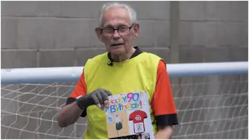 Walsall walking footballer Mike Fisher plays on 90th birthday.