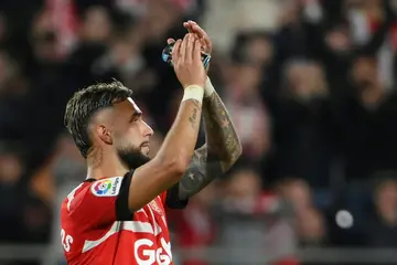 Girona forward Taty Castellanos acknowledges the crowd as he leaves the pitch after scoring four goals against Real Madrid