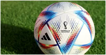 Al-Rihla, the official Adidas match ball for the FIFA World Cup Qatar 2022 is pictured on March 30, 2022 in Doha, Qatar. Photo by Alexander Hassenstein.