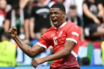 Switzerland's Kwadwo Duah celebrates scoring against Hungary at Euro 2024