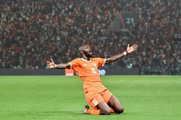 Seko Fofana celebrates a dramatic Africa Cup of Nations quarter-final victory for Ivory Coast over Mali