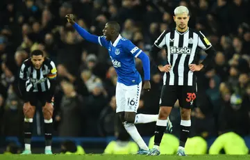 Abdoulaye Doucoure (centre) scored in Everton's 3-0 win over Newcastle