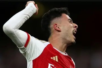 Arsenal's Gabriel Martinelli celebrates after scoring against Manchester City